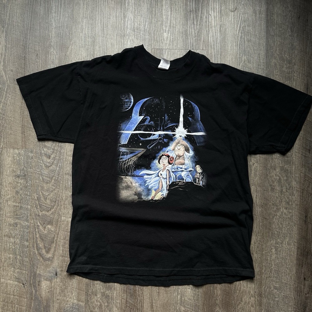 Family Guy 2007 Vintage Black T-Shirt Star Wars Cartoon Parody, Size XL